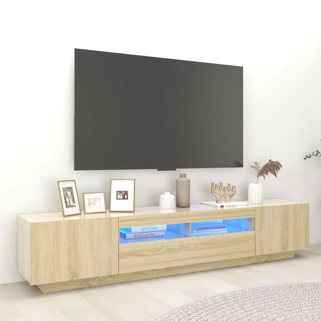 TV skapītis ar LED apgaismojumu, ozolkoka, 200x35x40cm