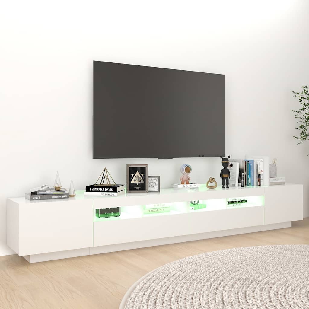 Televizoriaus spintelė su LED apšvietimu, balta, 260x35x40cm