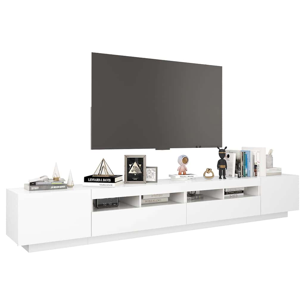 TV cabinet with LED lighting, white, 260x35x40cm