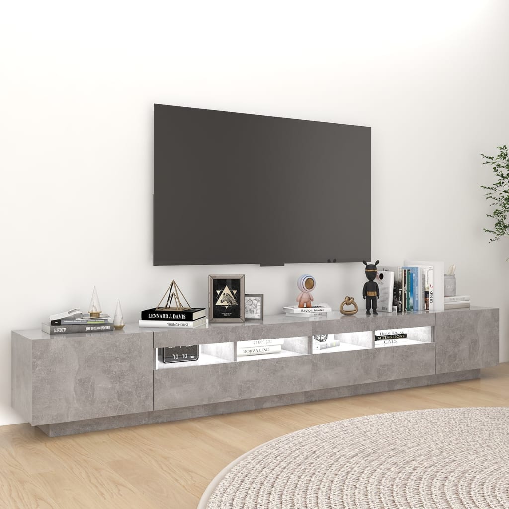 Televizoriaus spintelė su LED, betono pilka, 260x35x40cm
