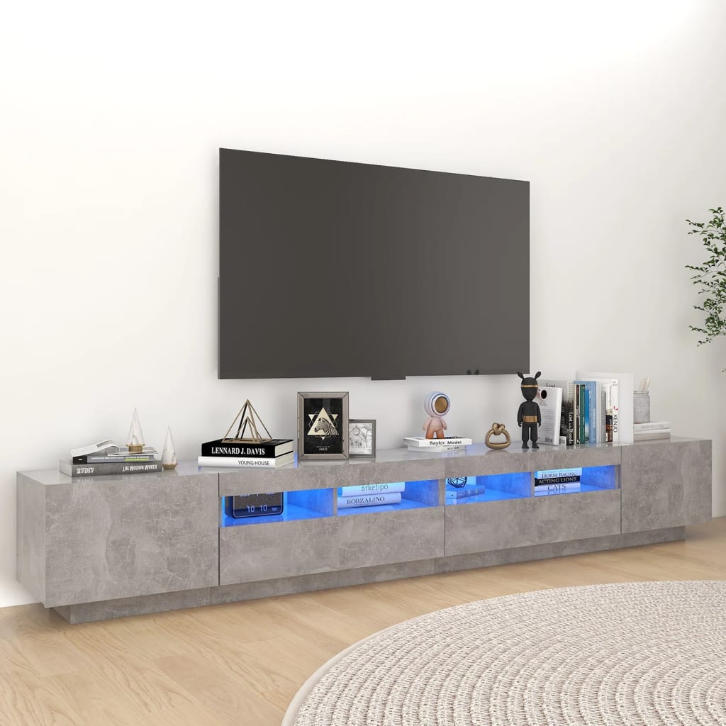 Televizoriaus spintelė su LED, betono pilka, 260x35x40cm