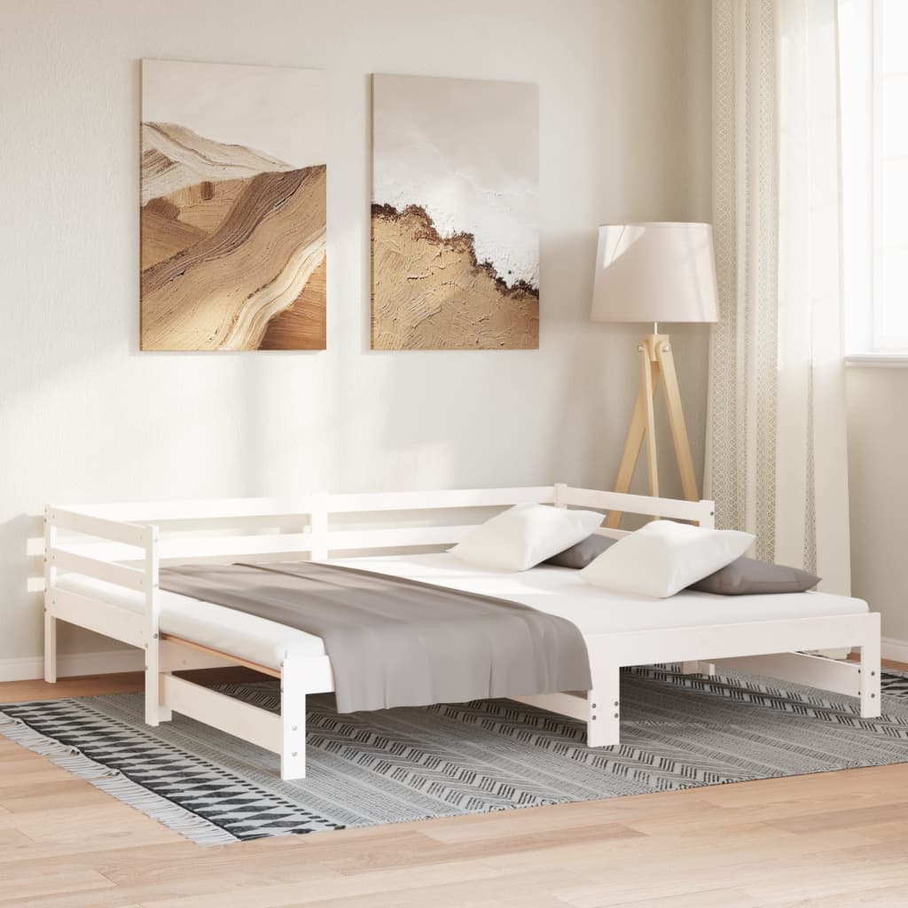 Ištraukiama lova, balta, 2x(90x200)cm, pušies medienos masyvas