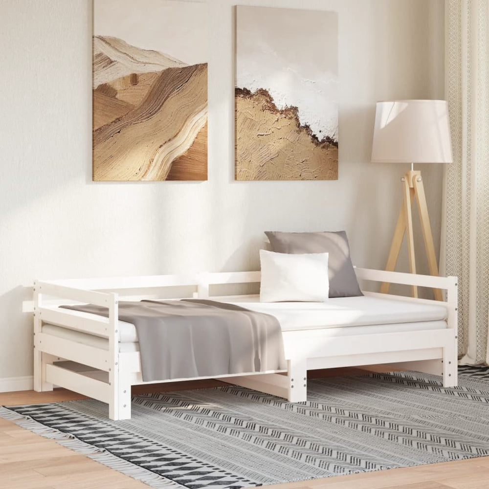 Ištraukiama lova, balta, 2x(90x200)cm, pušies medienos masyvas