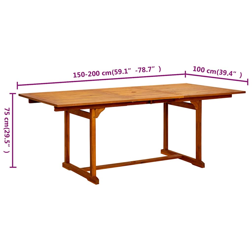 Garden dining table, (150–200)x100x75cm, solid acacia