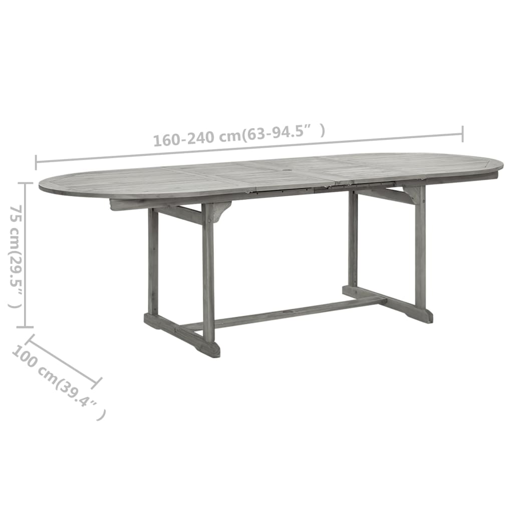 Garden dining table, (160–240)x100x75cm, solid acacia wood