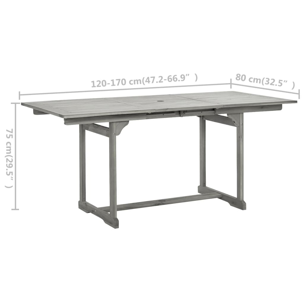 Acacia solid wood garden dining table, (120–170)x80x75cm