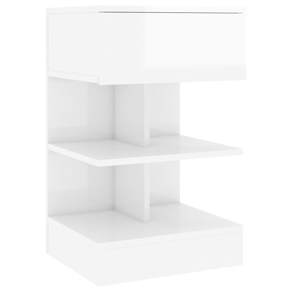 Naktinės spintelės, 2vnt., baltos, 40x35x65cm, MDP, blizgios