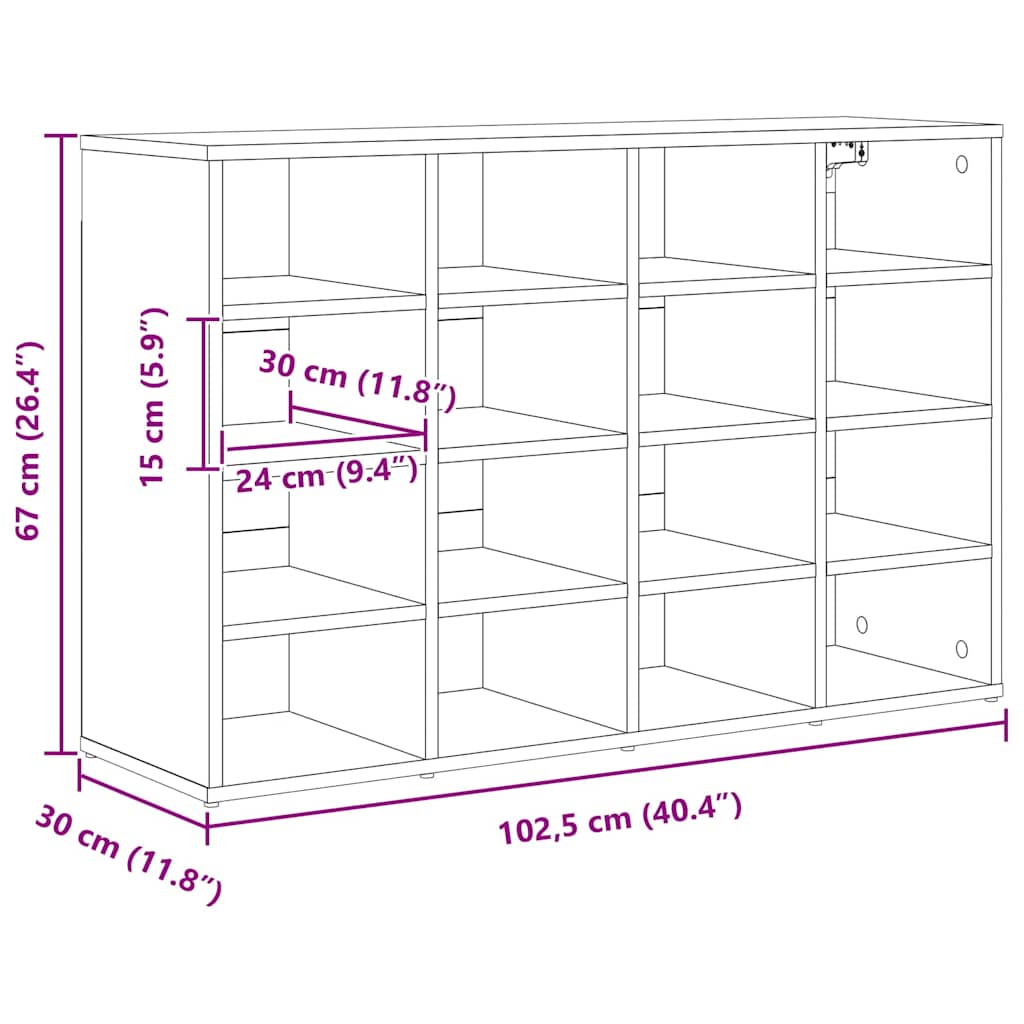 Shoe cabinet Sonoma oak 103 x 30 x 67 cm Engineered wood