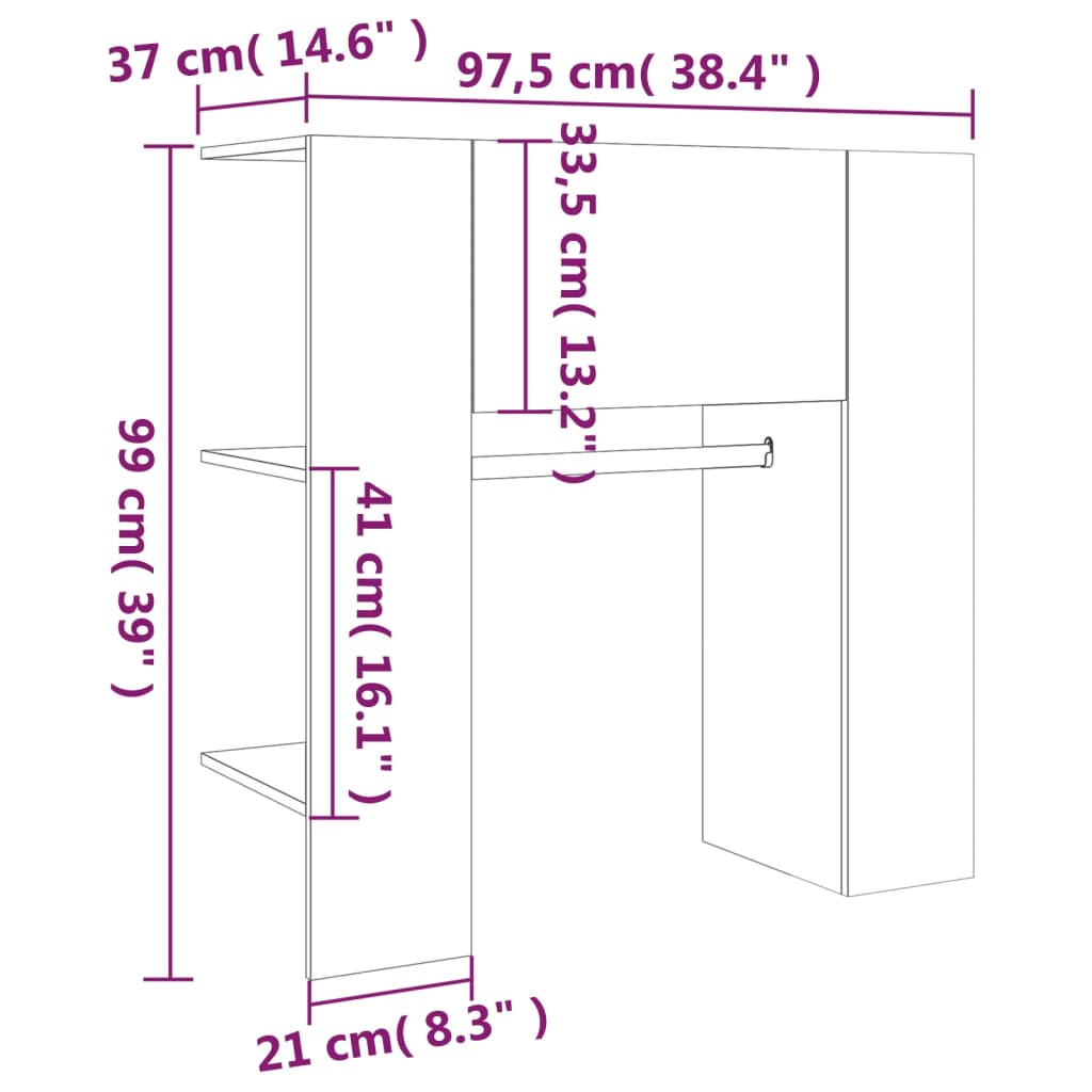 Hallway cabinet, concrete grey, 97.5x37x99cm, wood