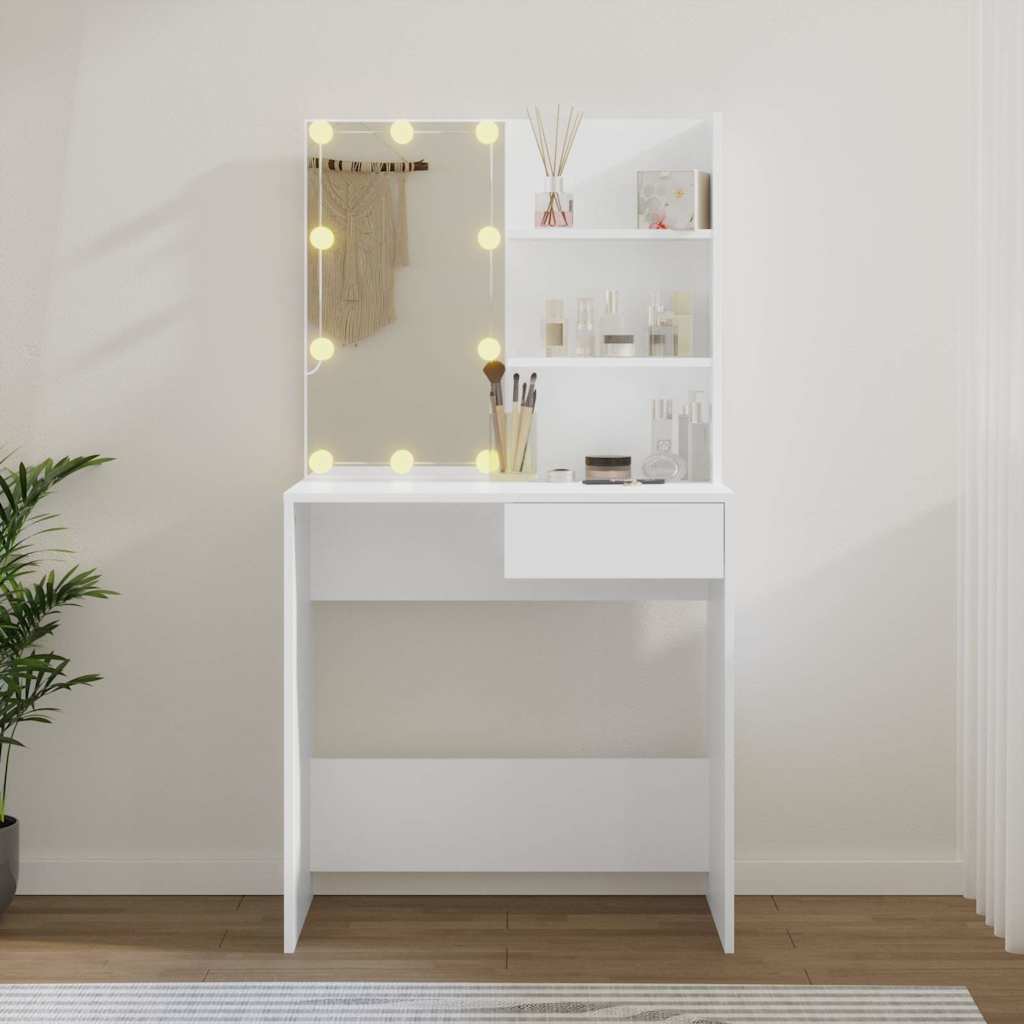 Dressing Table with LED Lighting, White, 74.5x40x141cm