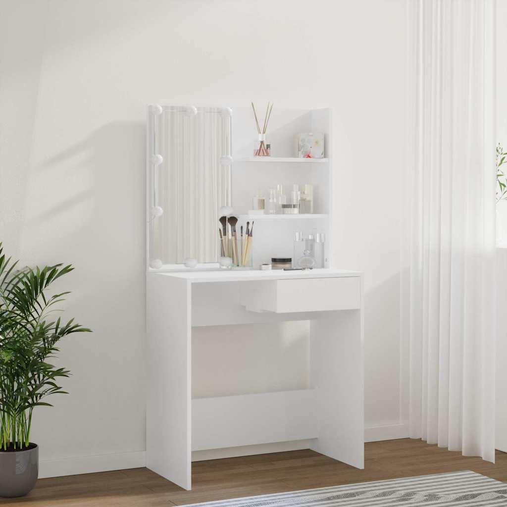 Dressing Table with LED Lighting, White, 74.5x40x141cm