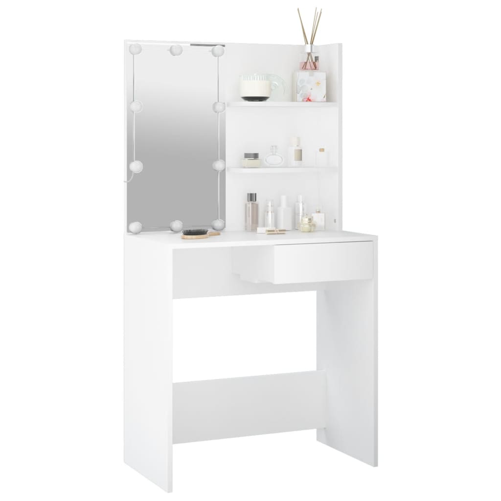 Kosmētikas galdiņš ar LED apgaismojumu, balts, 74,5x40x141cm