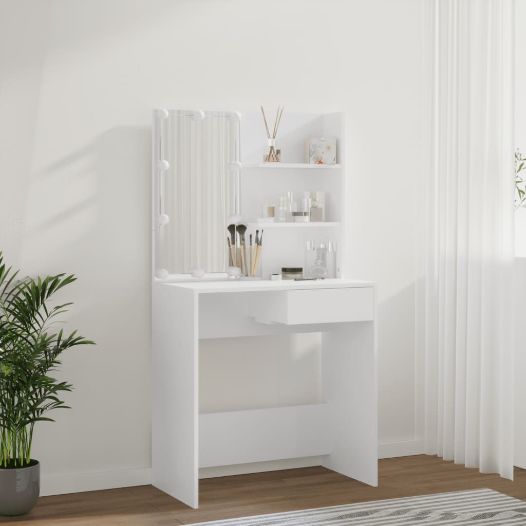 Kosmētikas galdiņš ar LED apgaismojumu, balts, 74,5x40x141cm