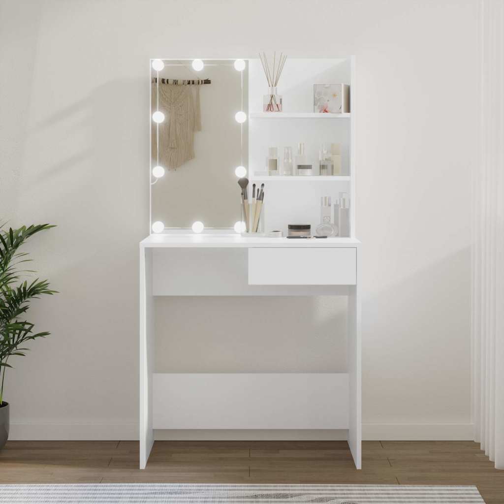 Dressing Table with LED Lighting, White, 74.5x40x141cm