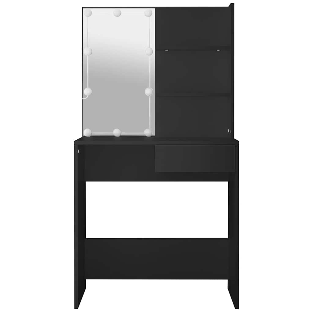 Kosmetinis staliukas su LED apšvietimu, juodas, 74,5x40x141cm