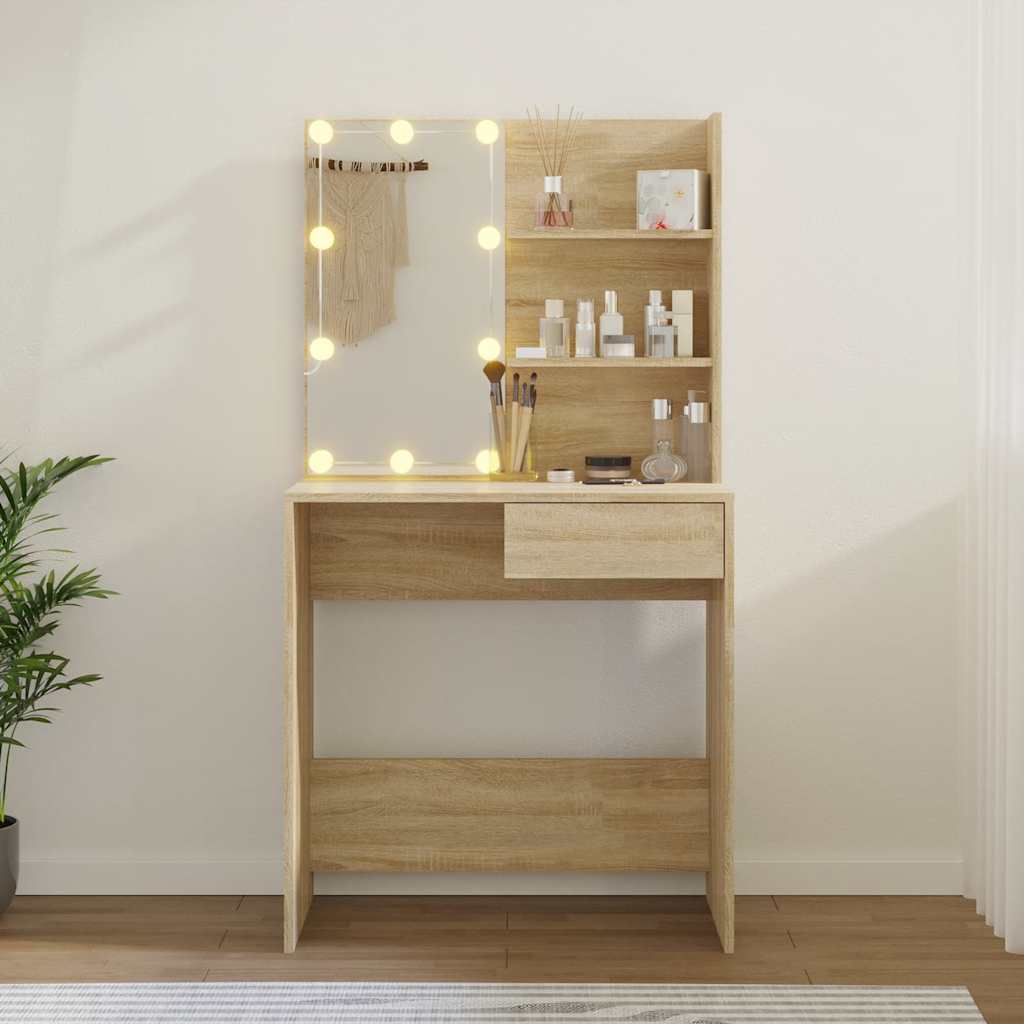 Kosmetinis staliukas su LED apšvietimu, ąžuolo, 74,5x40x141cm