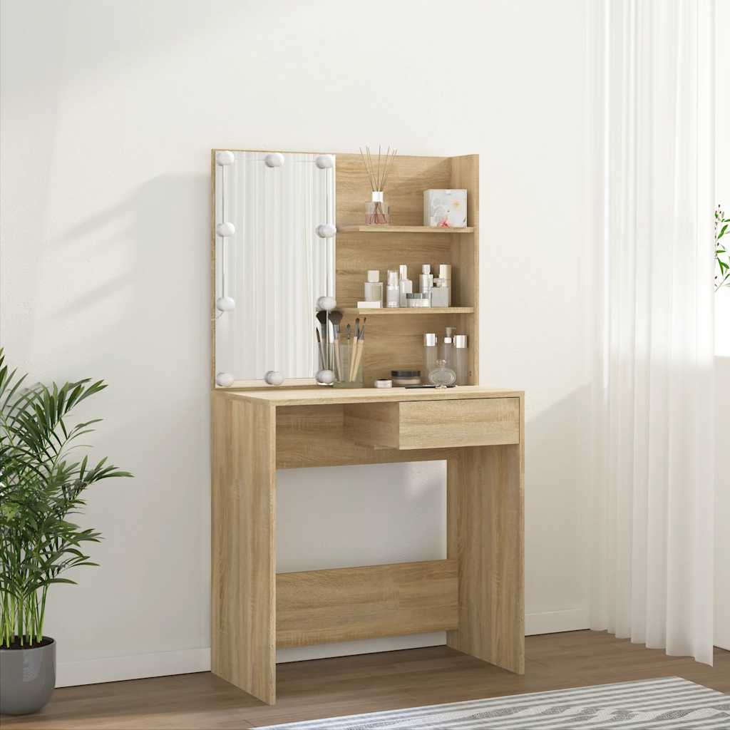 Kosmētikas galdiņš ar LED apgaismojumu, ozols, 74,5x40x141 cm