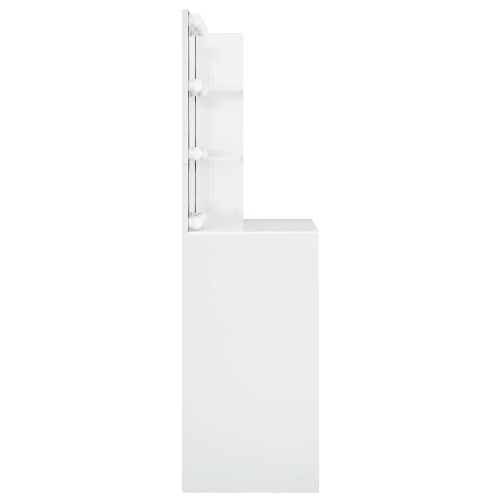Kosmetinis staliukas su LED, baltas, 74,5x40x141cm, blizgus