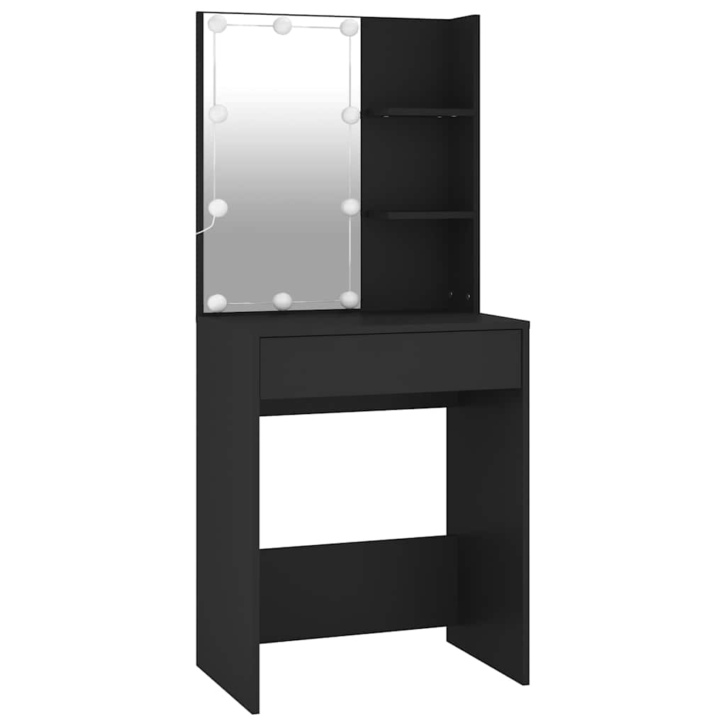 Kosmetinis staliukas su LED, juodos spalvos, 60x40x140cm