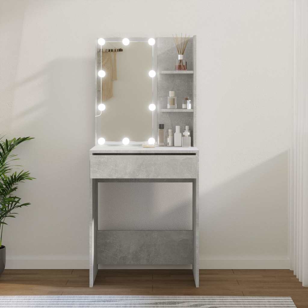 Kosmetinis staliukas su LED apšvietimu, pilkas, 60x40x140cm