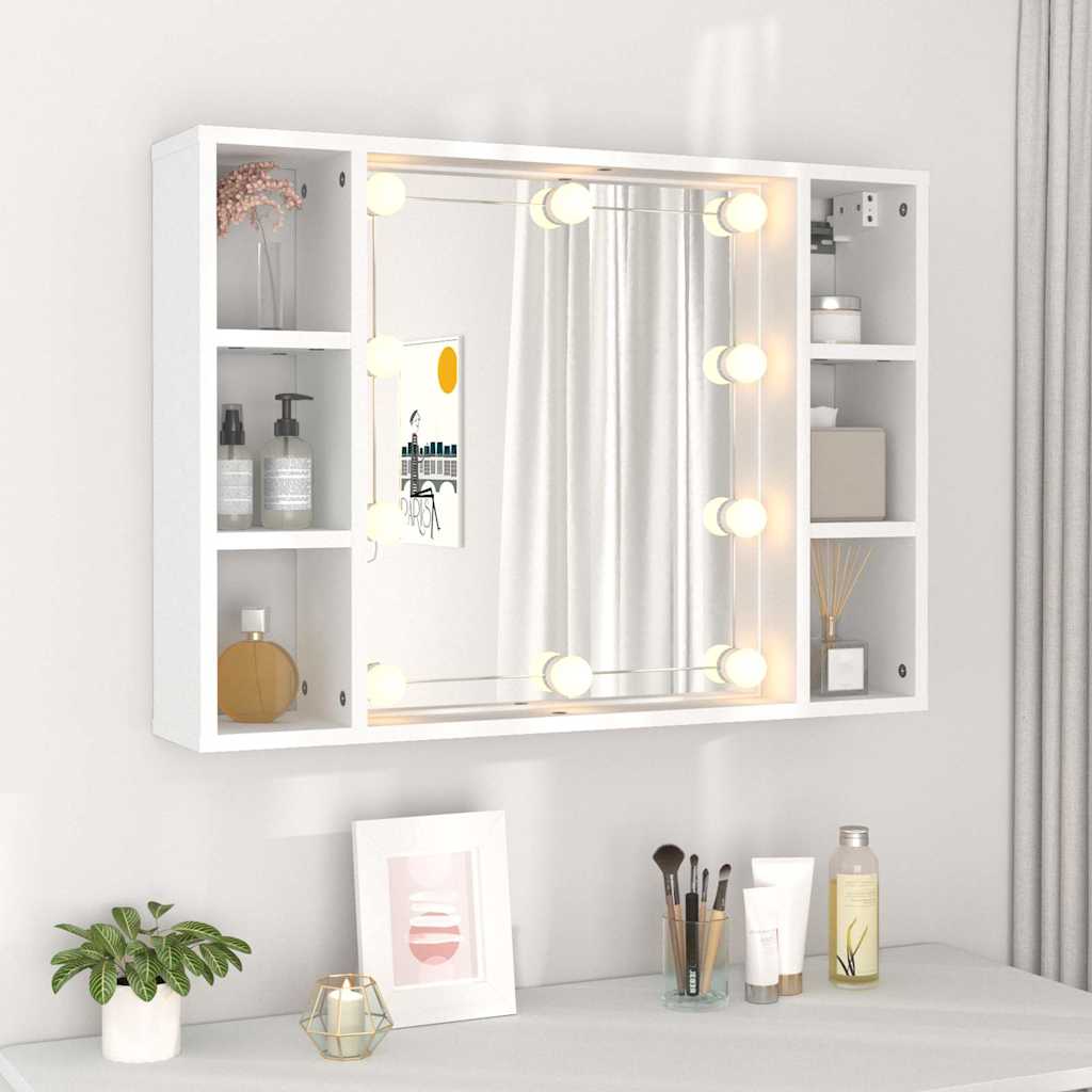 Spoguļskapītis ar LED apgaismojumu, balts, 76x15x55cm