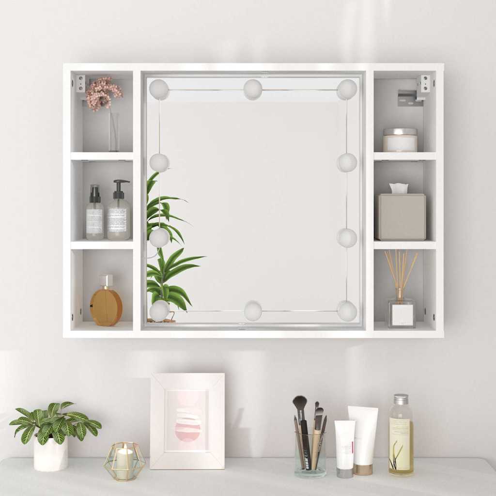 Spoguļskapītis ar LED apgaismojumu, balts, 76x15x55cm
