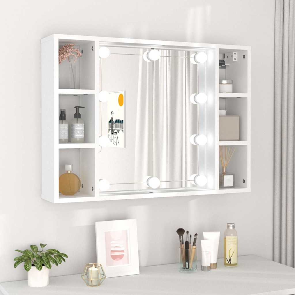 Veidrodinė spintelė su LED apšvietimu, balta, 76x15x55cm