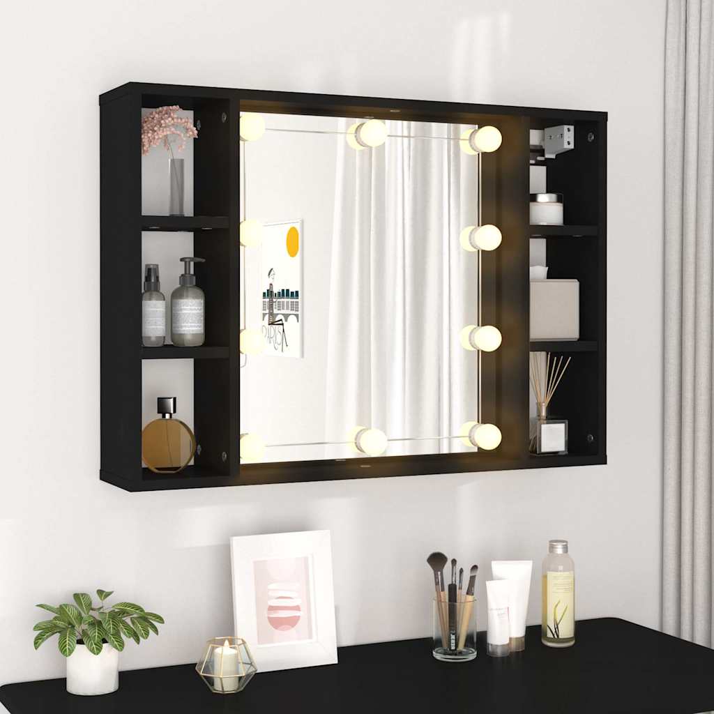 LED mirror cabinet, black, 76x15x55cm