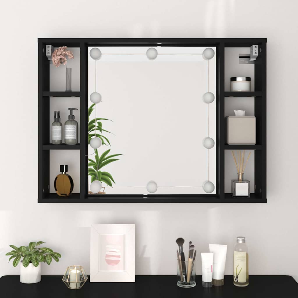 LED mirror cabinet, black, 76x15x55cm