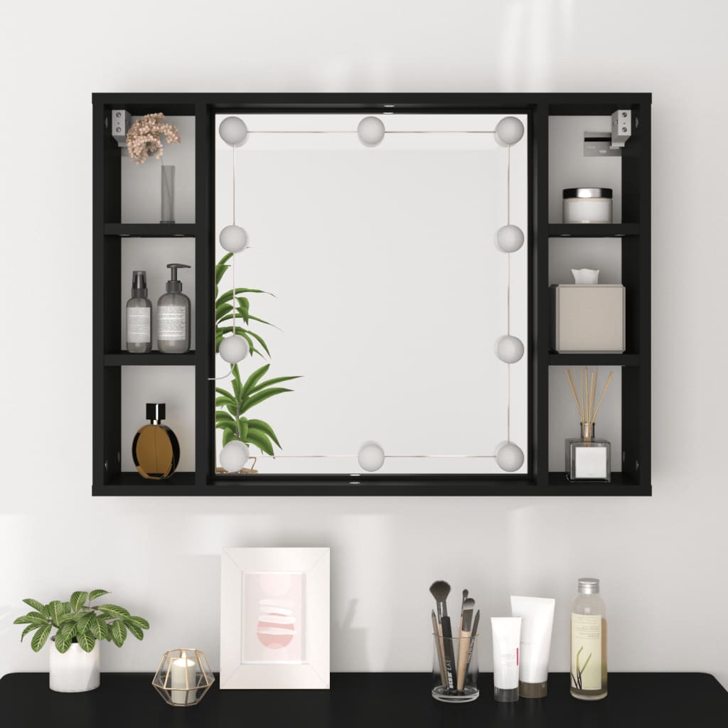 Veidrodinė spintelė su LED apšvietimu, juoda, 76x15x55cm