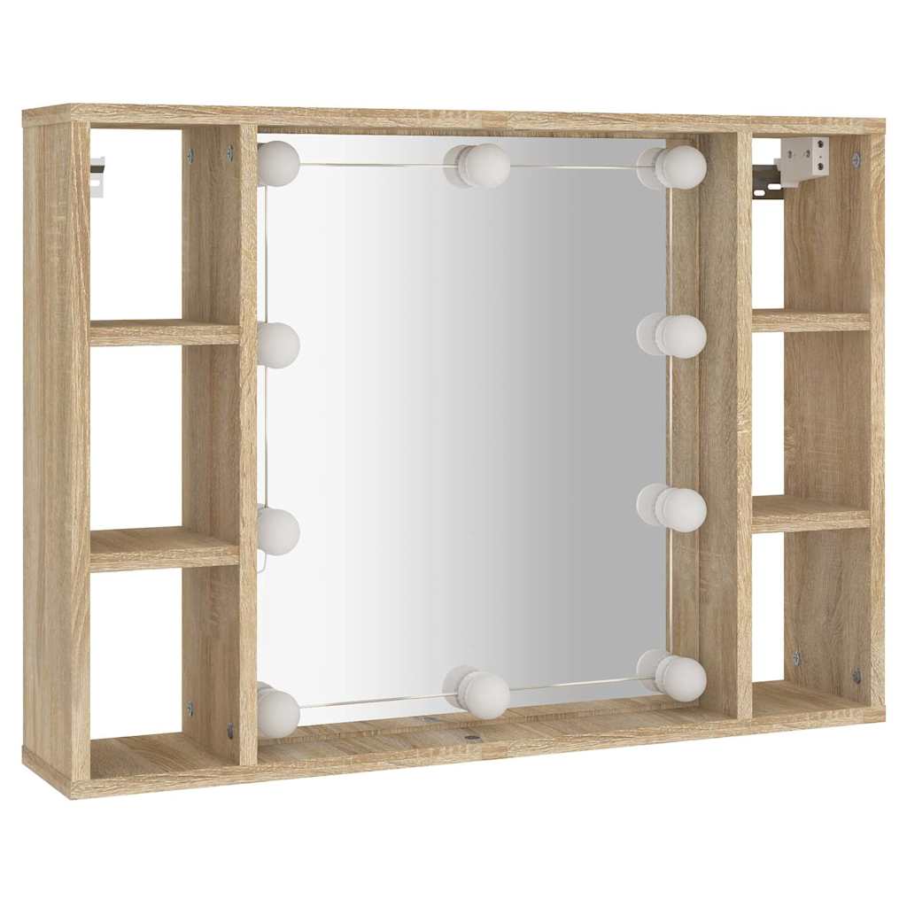 Spoguļa skapītis ar LED apgaismojumu, ozolkoka, 76x15x55cm