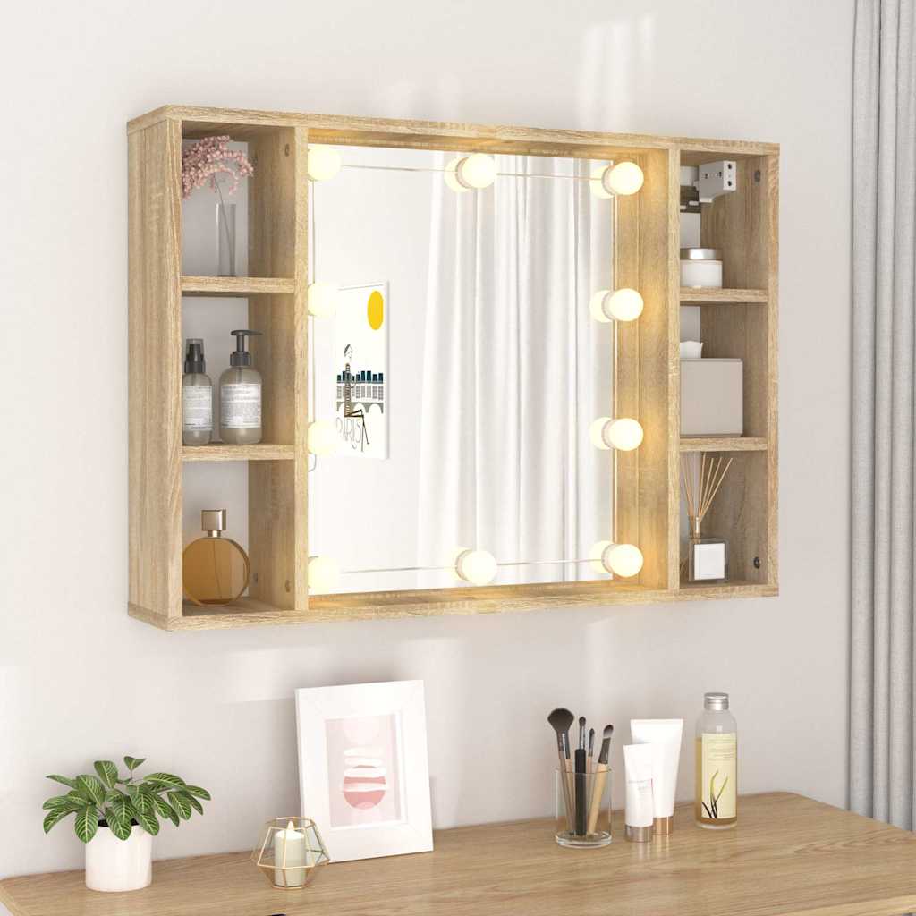 Spoguļa skapītis ar LED apgaismojumu, ozolkoka, 76x15x55cm