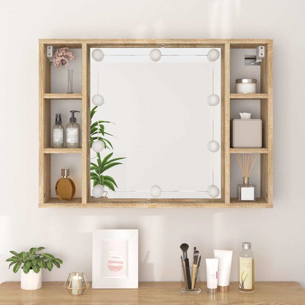 Spoguļa skapītis ar LED apgaismojumu, ozolkoka, 76x15x55cm