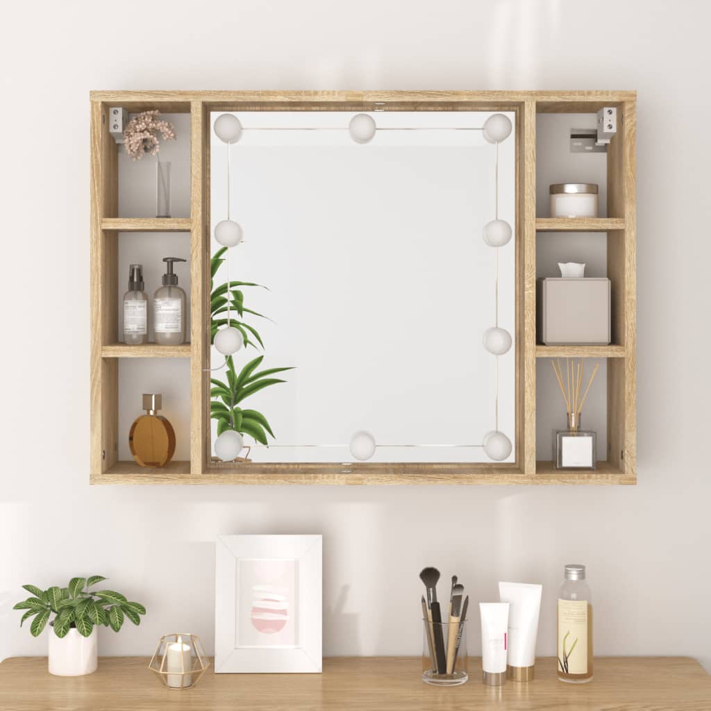 Veidrodinė spintelė su LED apšvietimu, ąžuolo, 76x15x55cm