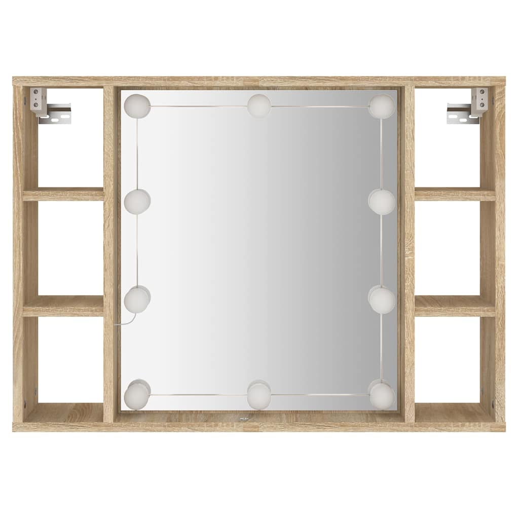 Spoguļa skapītis ar LED apgaismojumu, ozolkoka, 76x15x55cm