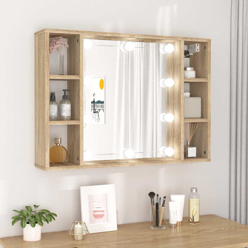 Spoguļa skapītis ar LED apgaismojumu, ozolkoka, 76x15x55cm
