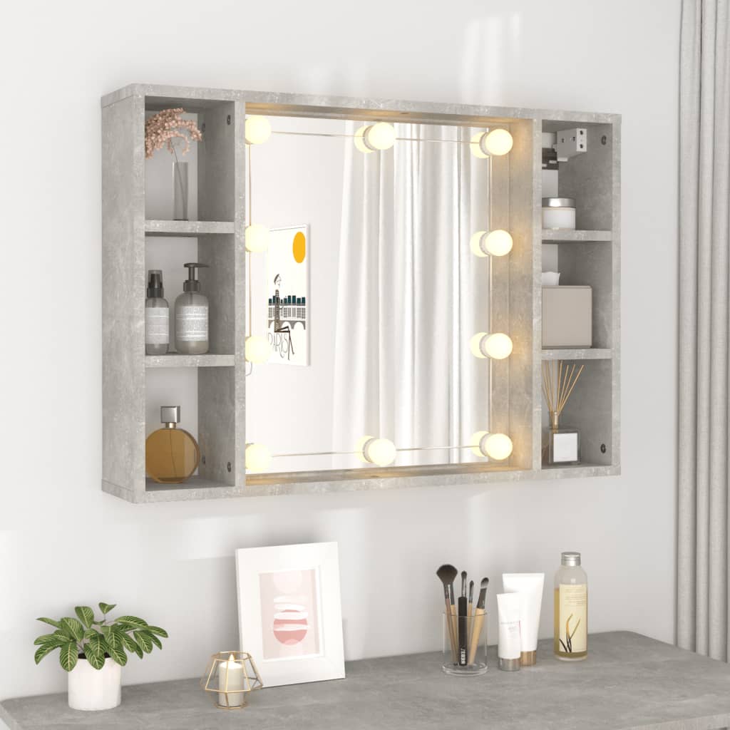 Spoguļskapītis ar LED, betona pelēks, 76x15x55cm