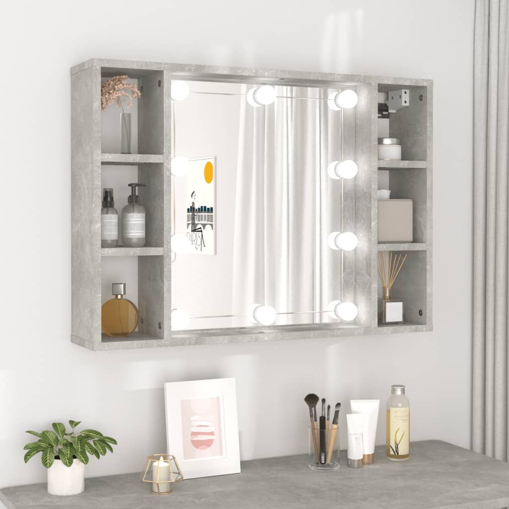 Spoguļskapītis ar LED, betona pelēks, 76x15x55cm