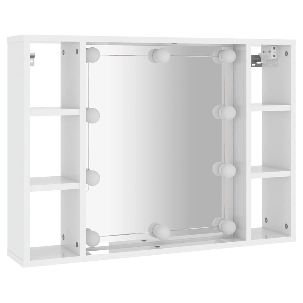 Veidrodinė spintelė su LED, balta, 76x15x55cm, blizgi