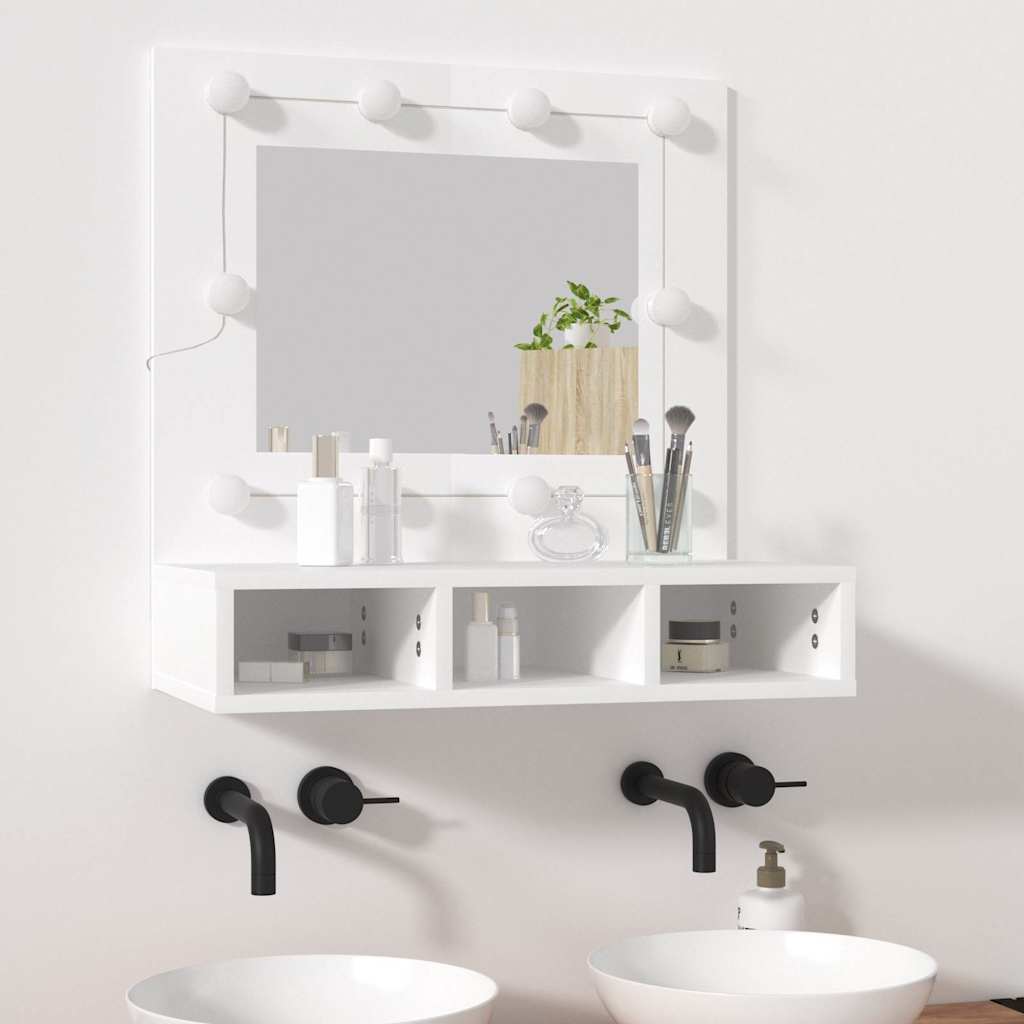 Spoguļskapītis ar LED apgaismojumu, balts, 60x31,5x62 cm
