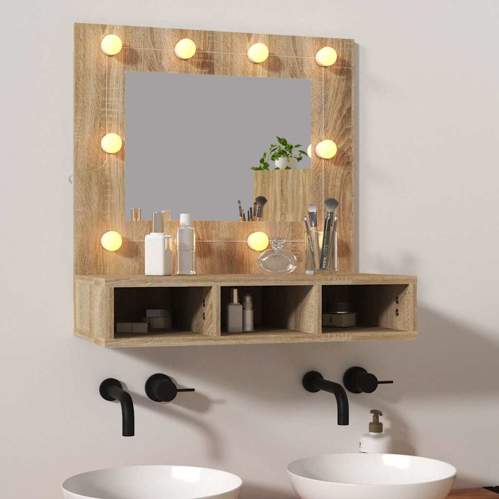 Spoguļskapītis ar LED apgaismojumu, ozols, 60x31,5x62cm