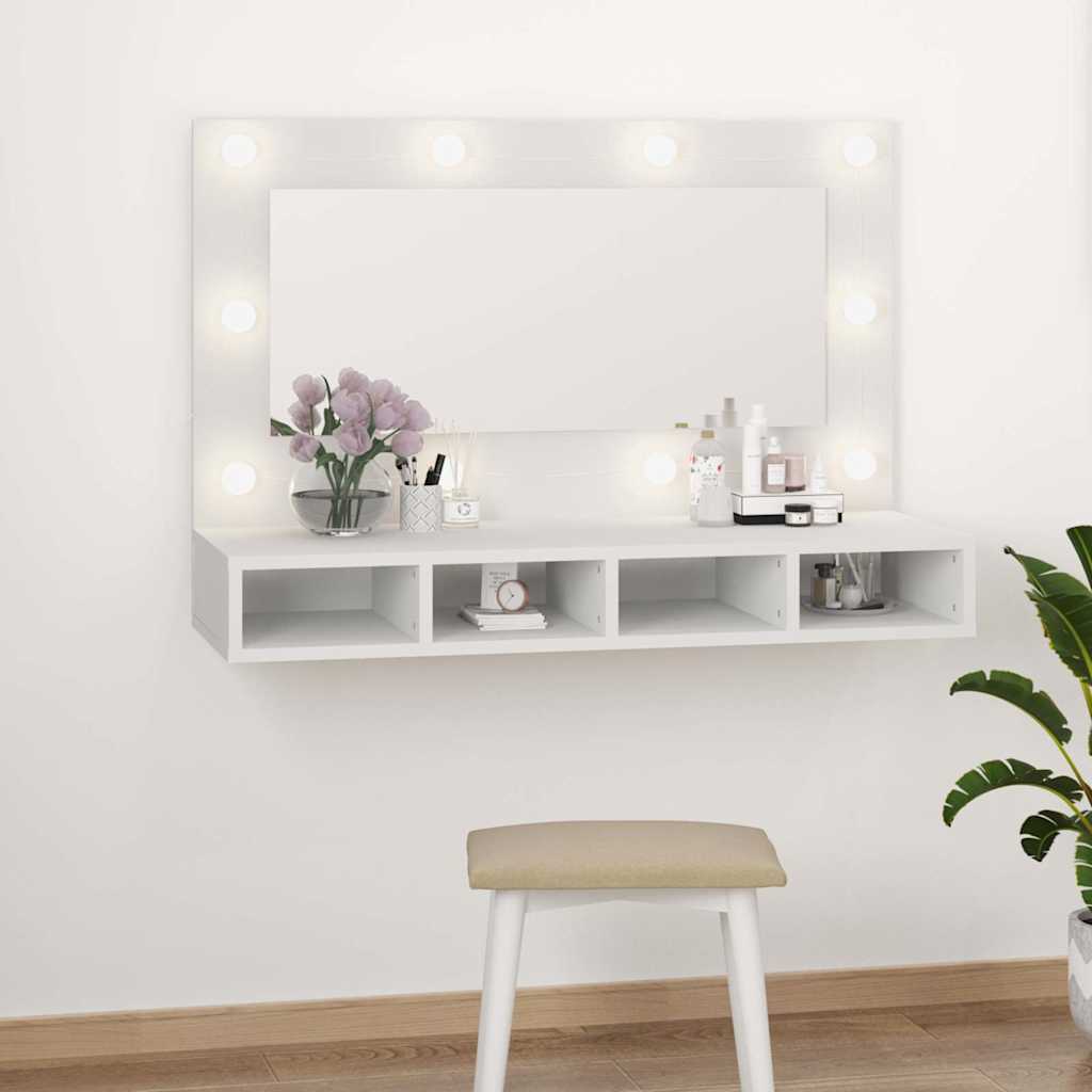 Spoguļskapītis ar LED apgaismojumu, balts, 90x31,5x62 cm