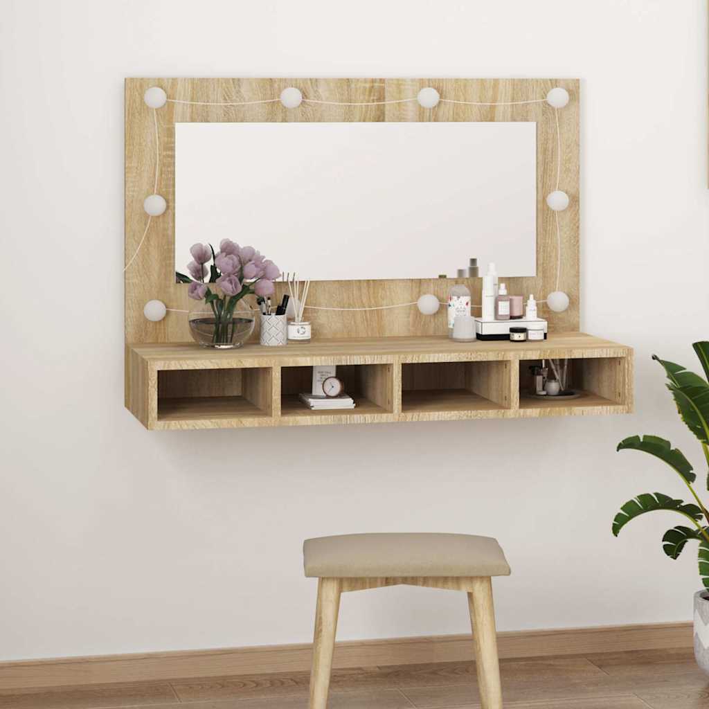 Veidrodinė spintelė su LED apšvietimu, ąžuolo, 90x31,5x62cm