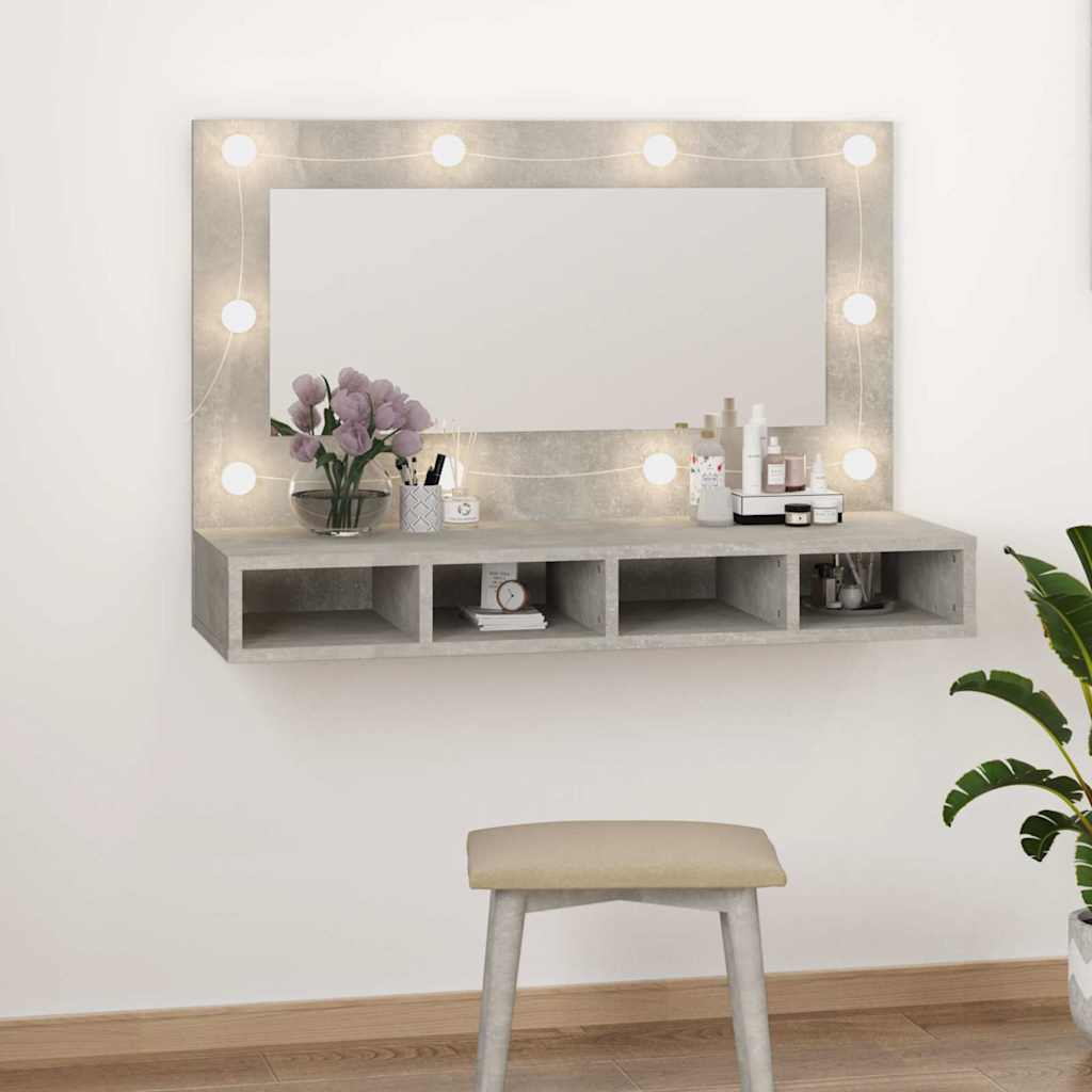 Spoguļskapītis ar LED apgaismojumu, pelēks, 90x31,5x62cm