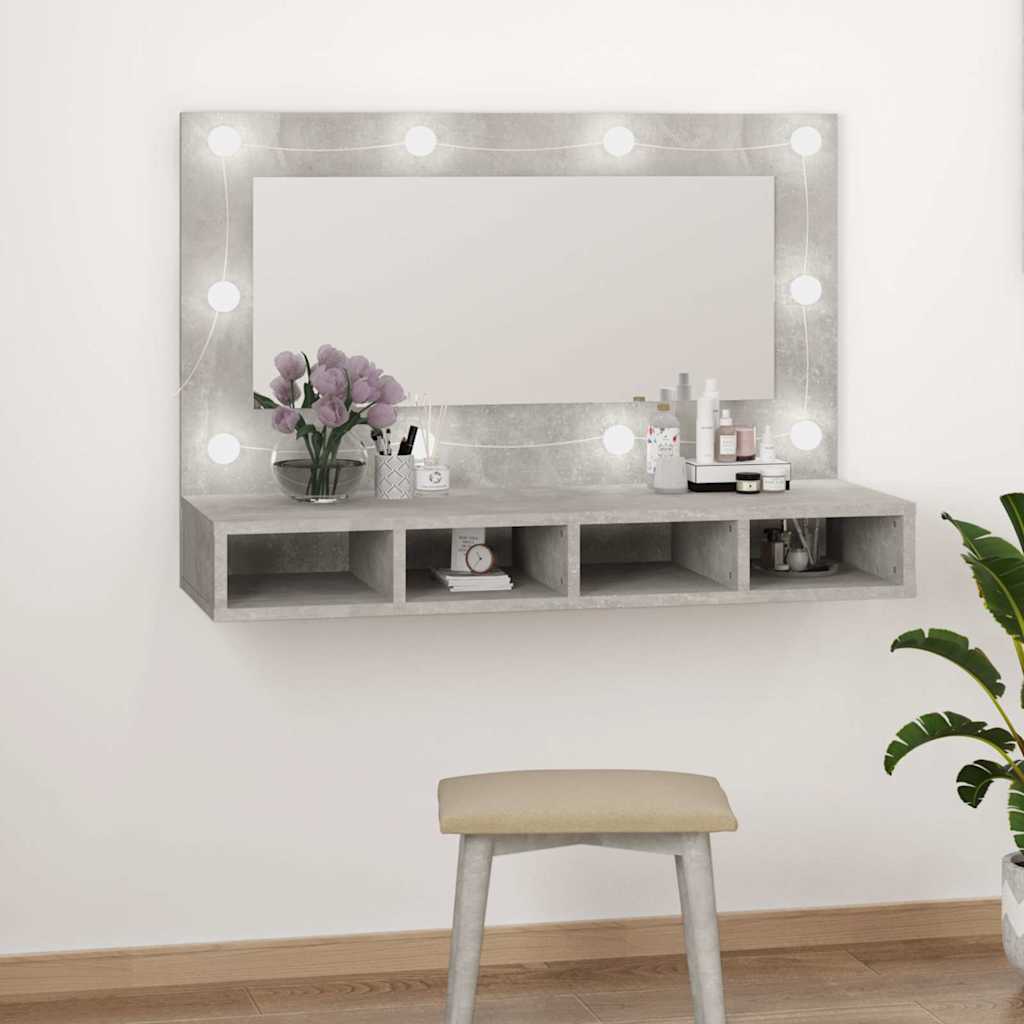 Spoguļskapītis ar LED apgaismojumu, pelēks, 90x31,5x62cm