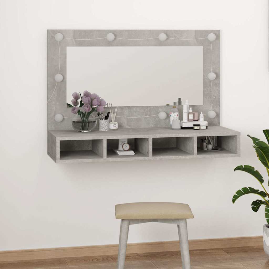 Spoguļskapītis ar LED apgaismojumu, pelēks, 90x31,5x62cm