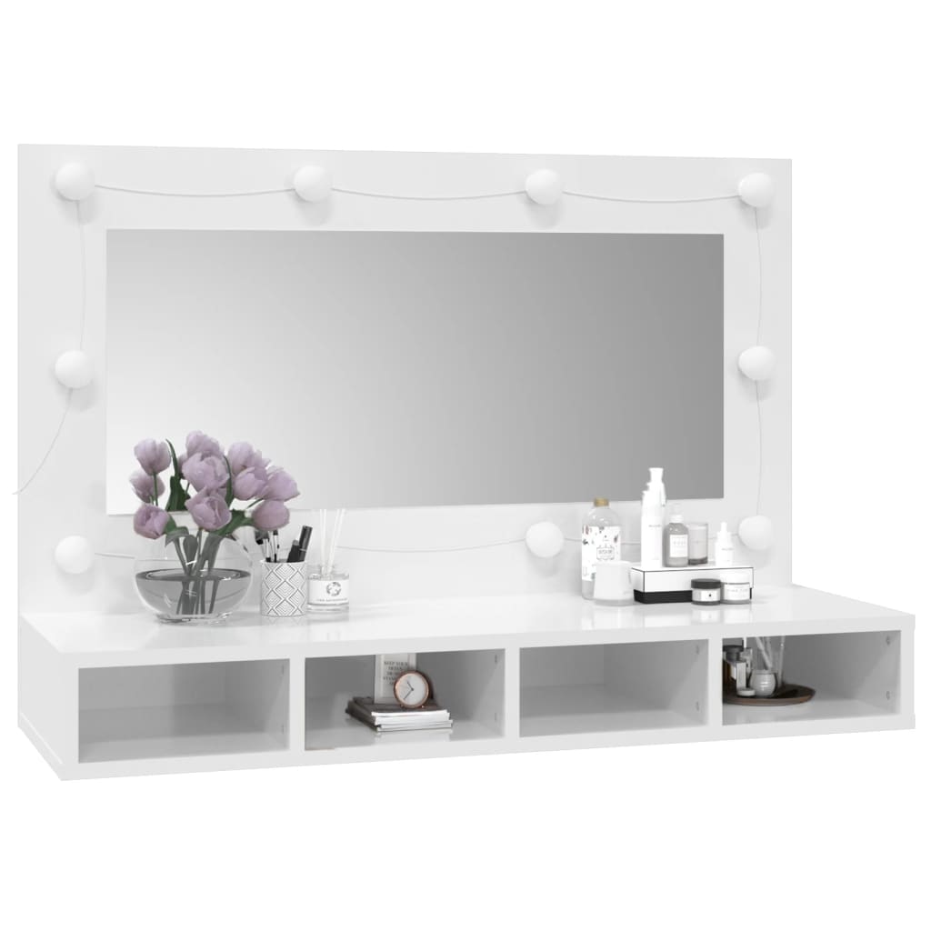 LED mirror cabinet, white, 90x31.5x62cm, high gloss