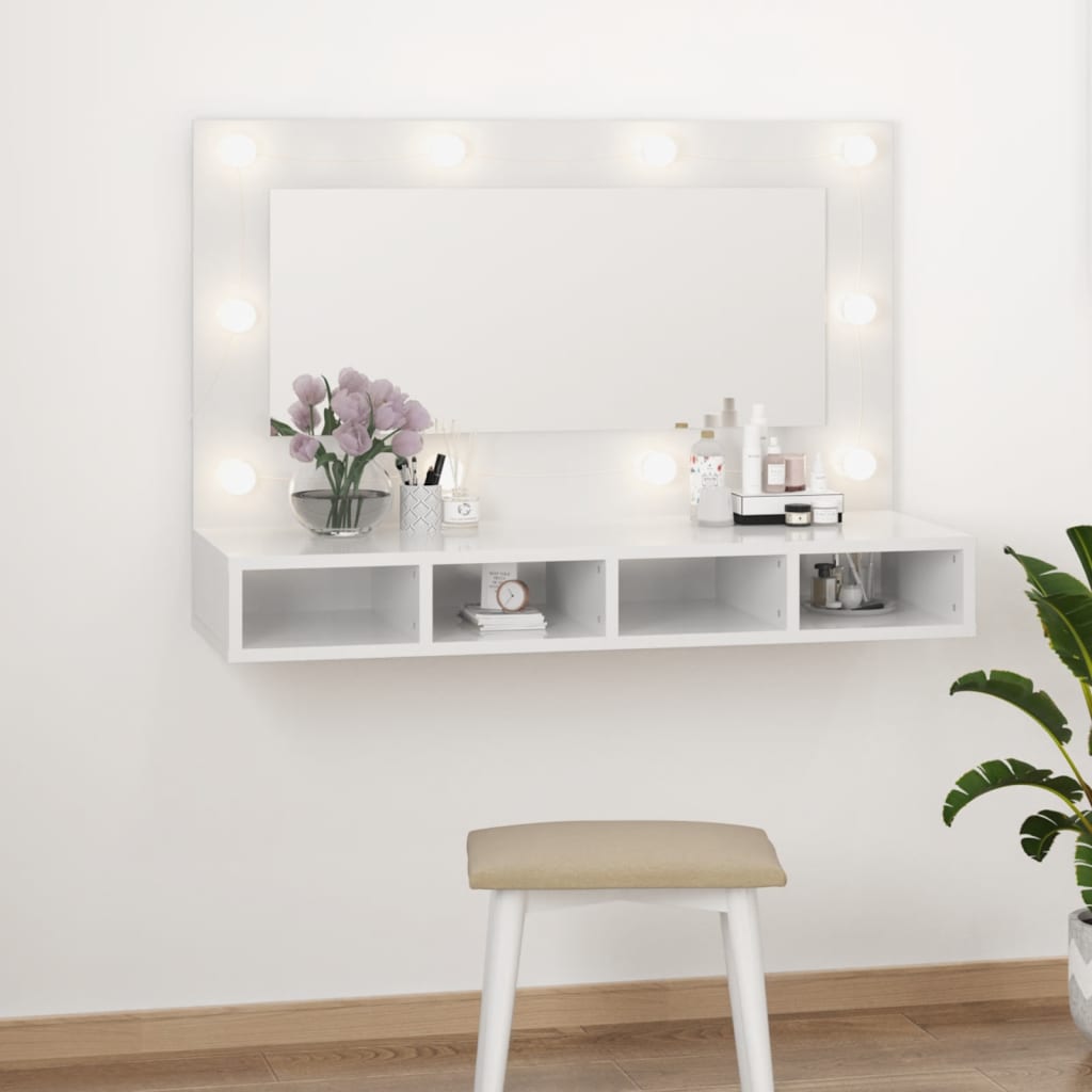 LED mirror cabinet, white, 90x31.5x62cm, high gloss