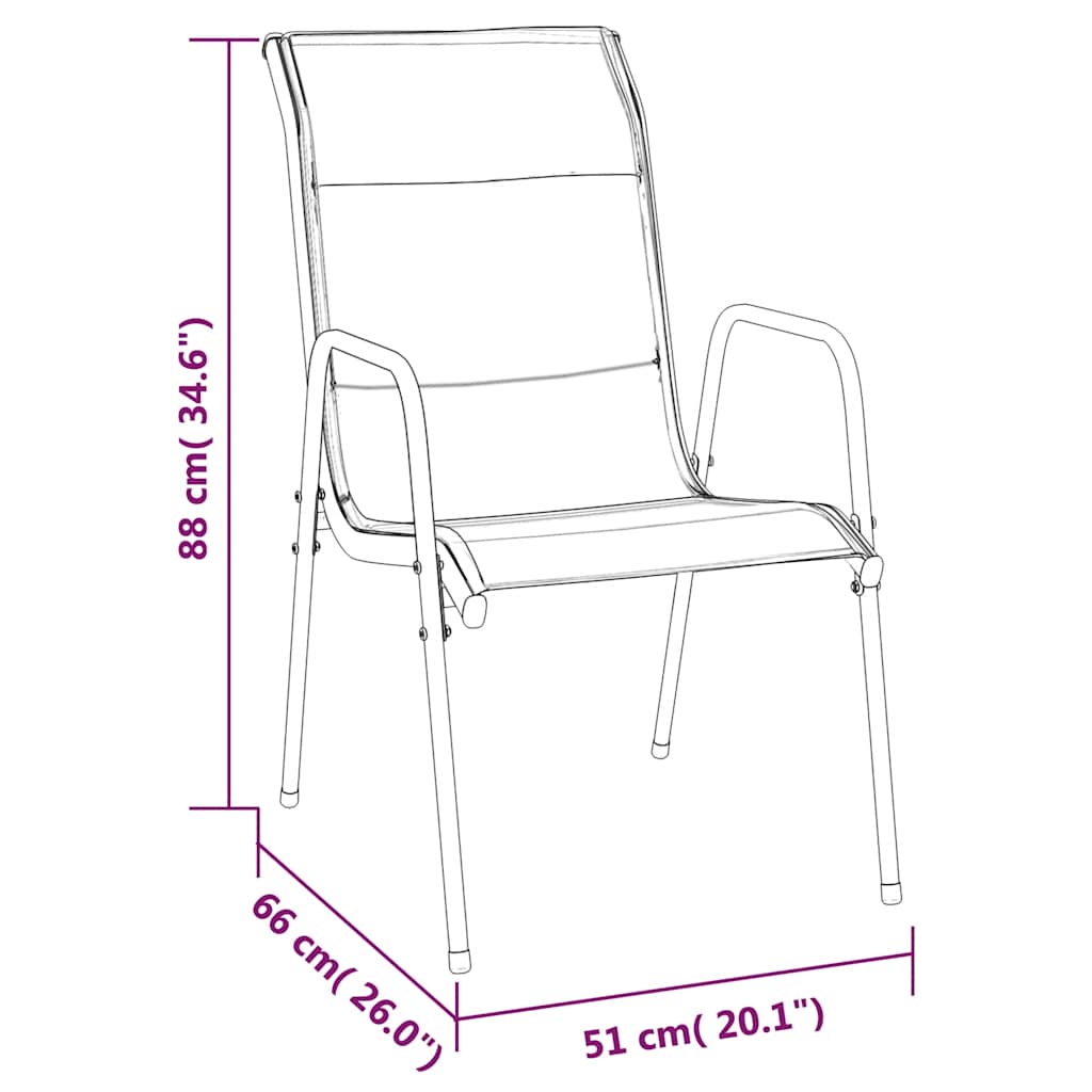 Garden chairs, 6 pcs, black, steel and textilene