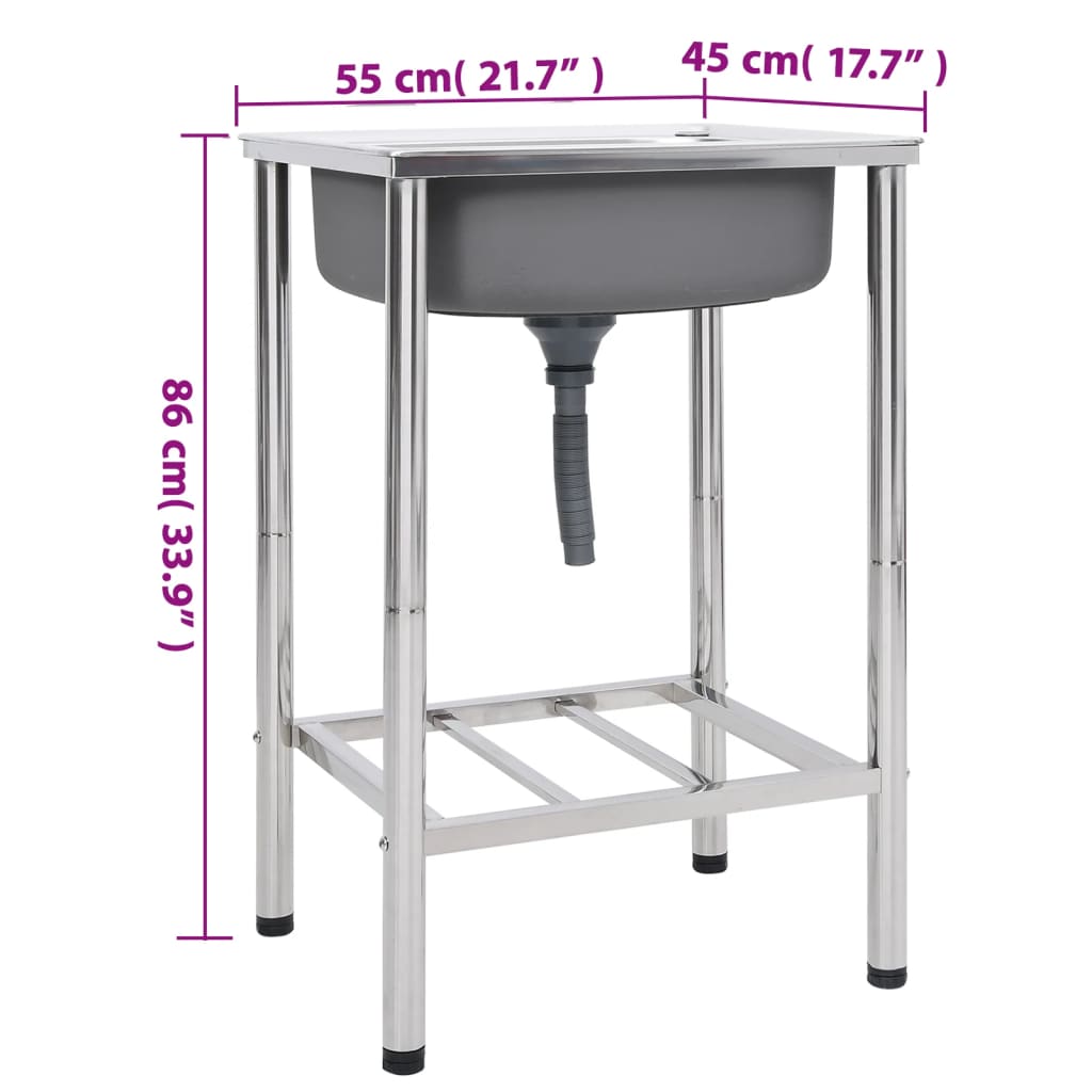 Camping sink, stainless steel, single bowl